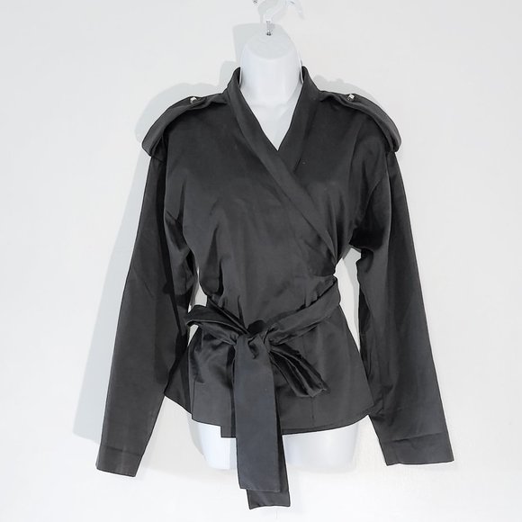 VINTAGE FENDI BLACK FRONT WRAP COLLARED JACKET Made in Italy SZ 42 - Picture 6 of 11